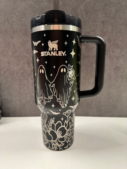 Floral Ghosties on 40oz Black Glow Stanley