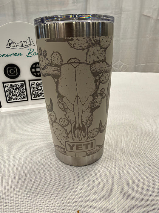 Yeti 20oz Cape Taupe Cactus & Cow Skull