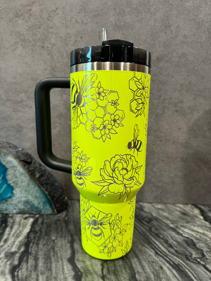 Honey Bees on Yellow Neon 40oz Stanley