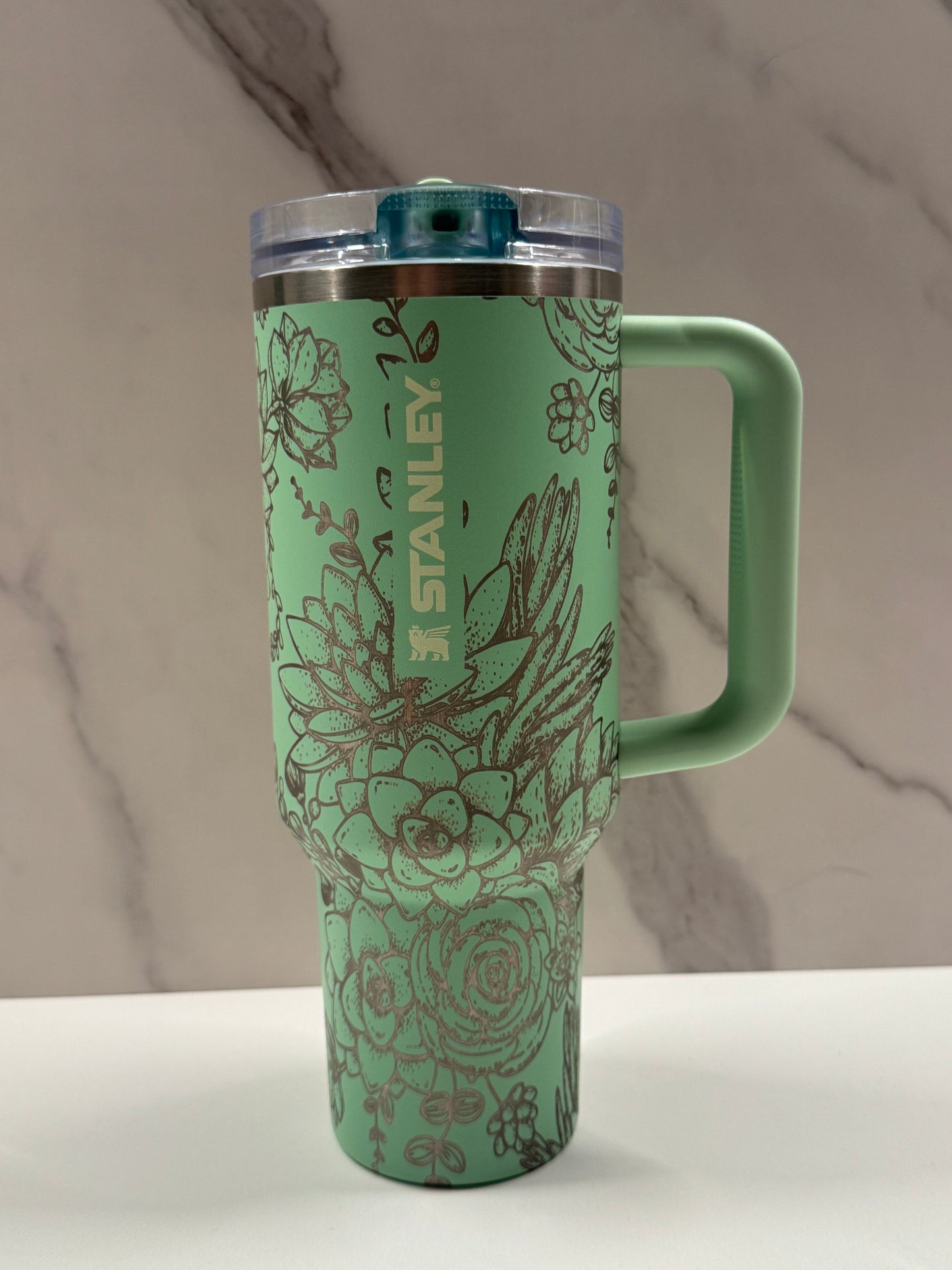 Succulents on Pistacio 40oz Stanley Protour