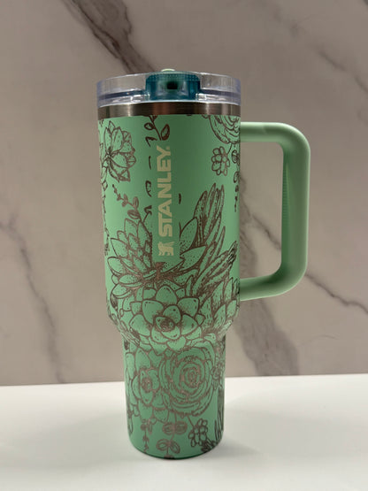 Succulents on Pistacio 40oz Stanley Protour