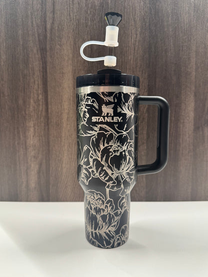 Peonies on Black Glow 40oz Stanley