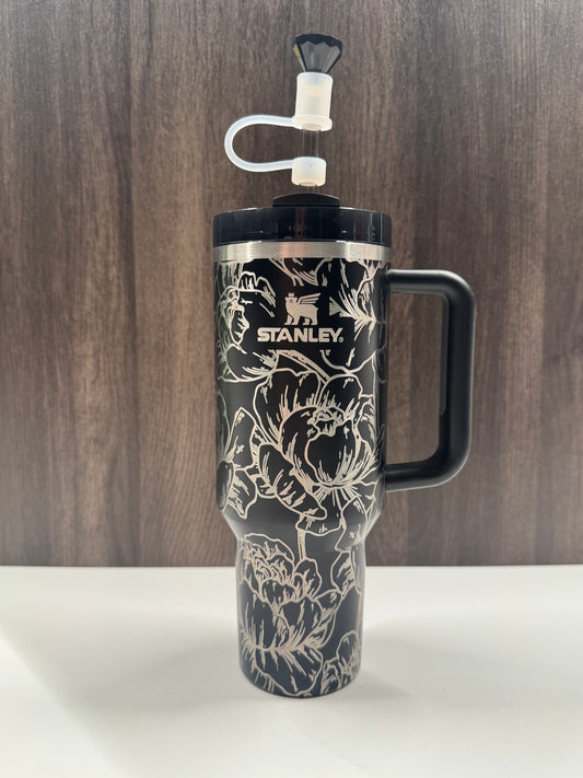 Peonies on Black Glow 40oz Stanley