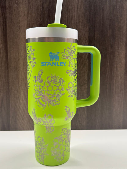 Floral Bees on Bright Lime 40oz Stanley