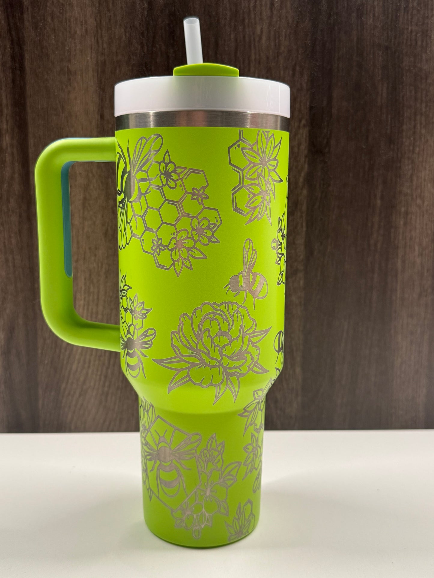 Floral Bees on Bright Lime 40oz Stanley