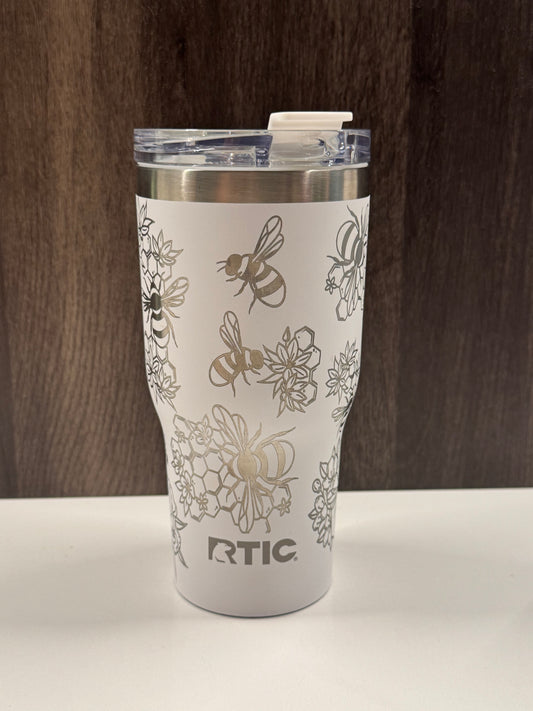 Floral Bees on White 30oz RTIC Ceramic