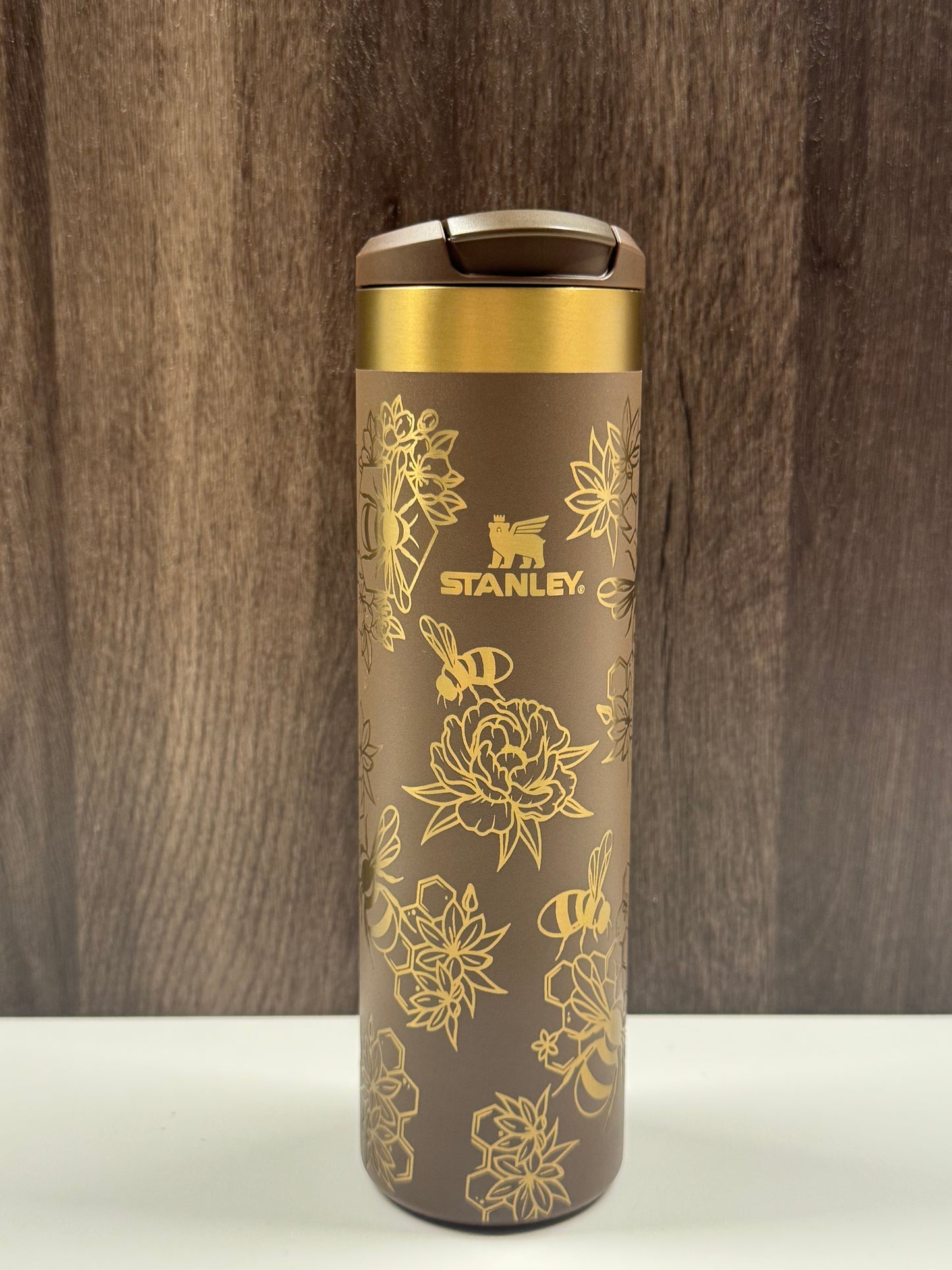 Floral Bees on Espresso 20oz Stanley Transit Bottle