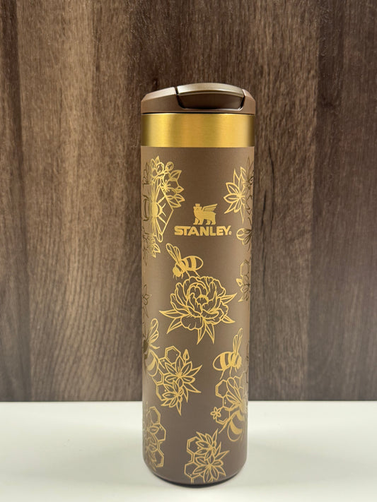 Floral Bees on Espresso 20oz Stanley Transit Bottle