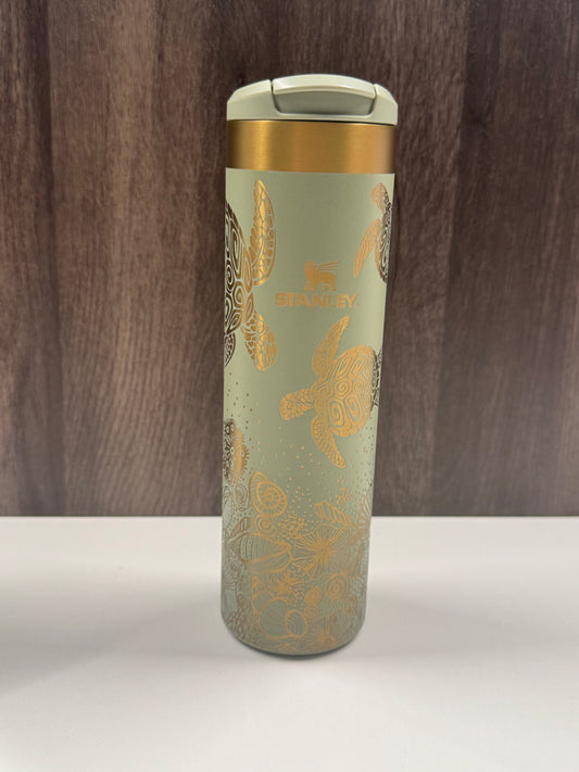 Sea Turtles & Shells on Sage 20oz Stanley Transit Bottle
