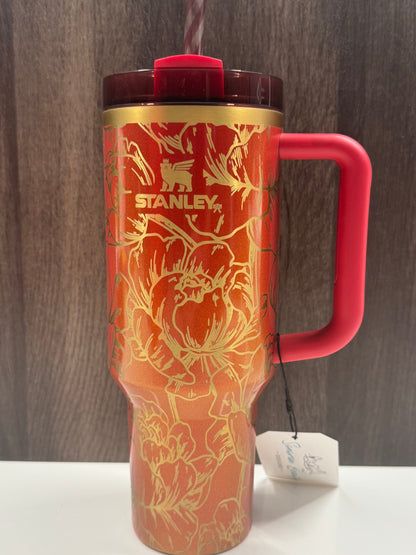 Peonies on Scarlet Tinsel 40oz Stanley