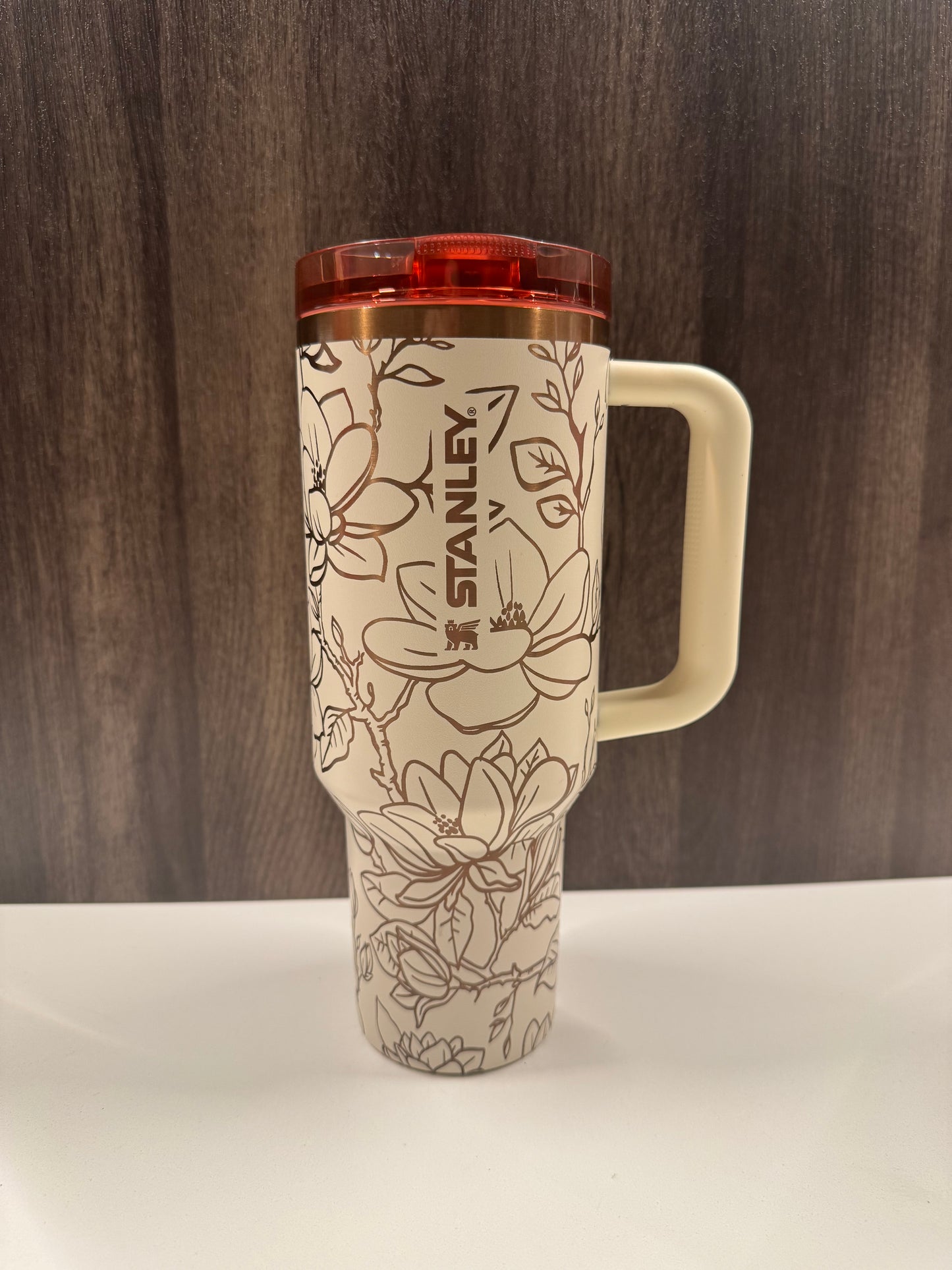 Magnolias on Cream Rose Gold 40oz Stanley Protour