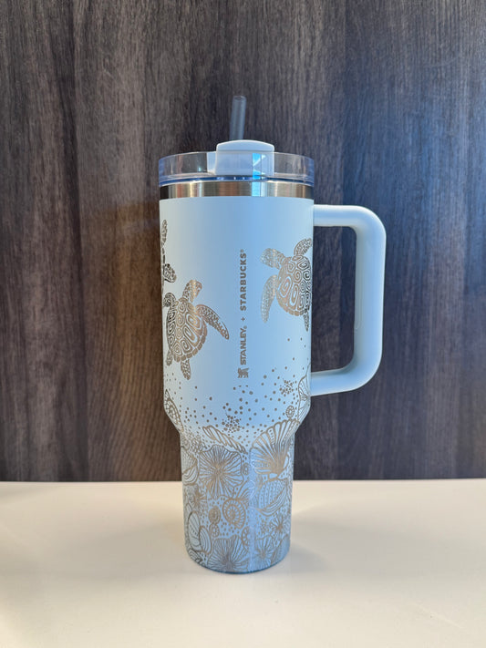 Seashells & Turtles on Light Blue Sbux Limited Edition 40oz Stanley