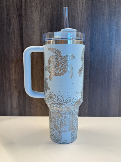 Seashells & Turtles on Light Blue Sbux Limited Edition 40oz Stanley