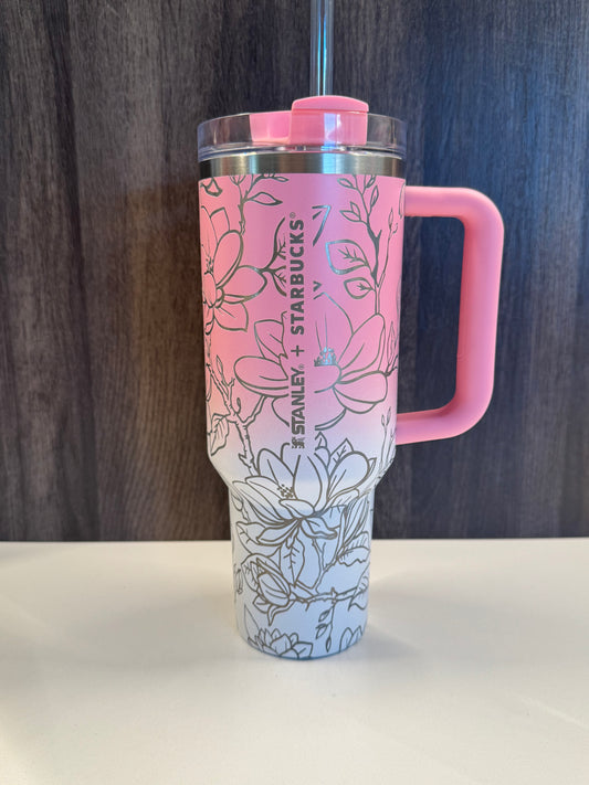 Magnolias on Limited Edition Pink Ombré Sbux 40oz Stanley