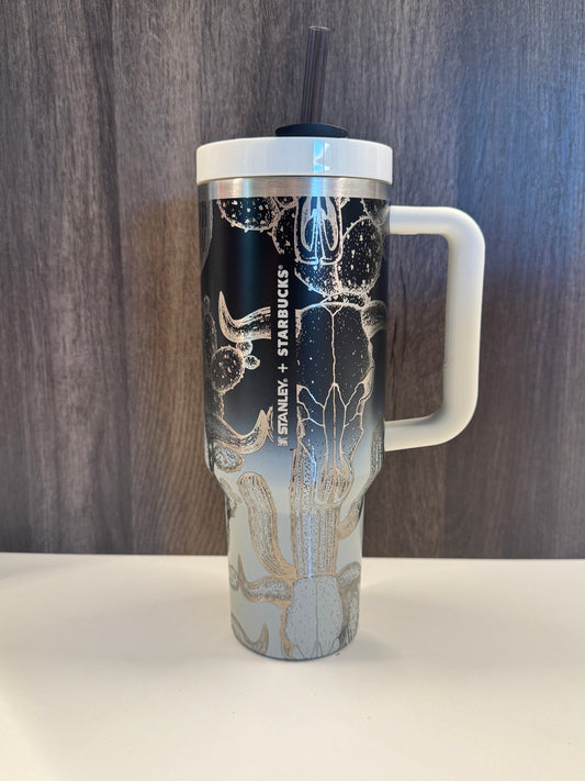 Cow Skull & Cacti on Limited Edition Sbux Black Ombré 40oz Stanley