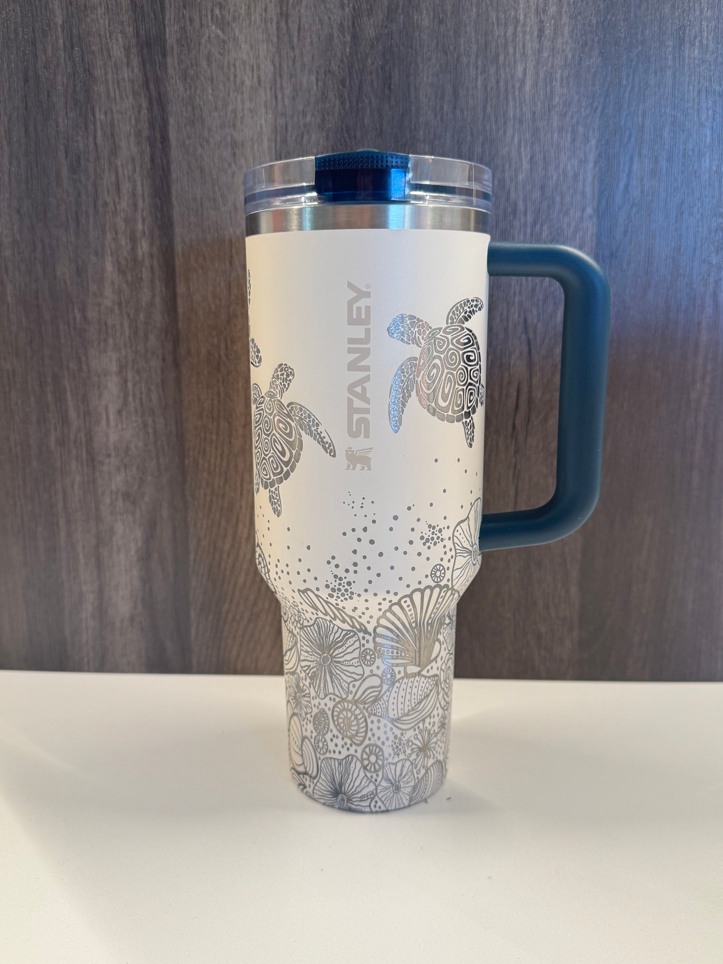 Turtles & Seashells on Cream & Teal 40oz Stanley Protour
