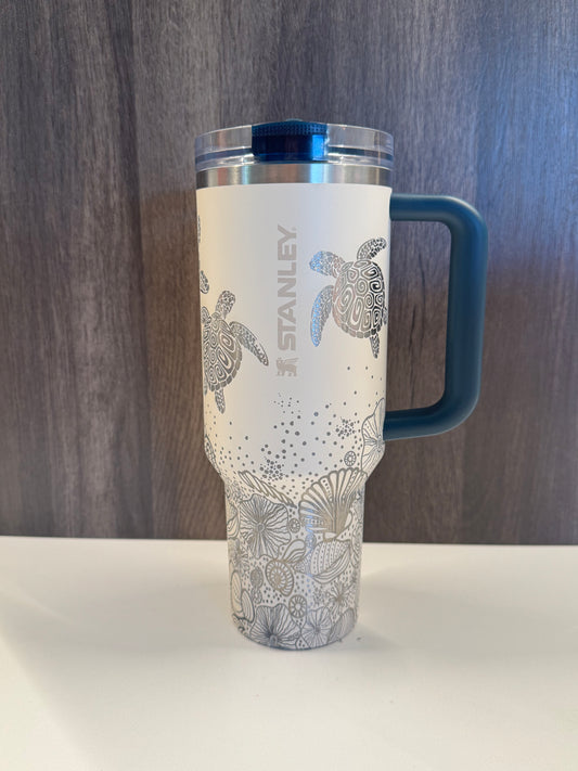 Turtles & Seashells on Cream & Teal 40oz Stanley Protour