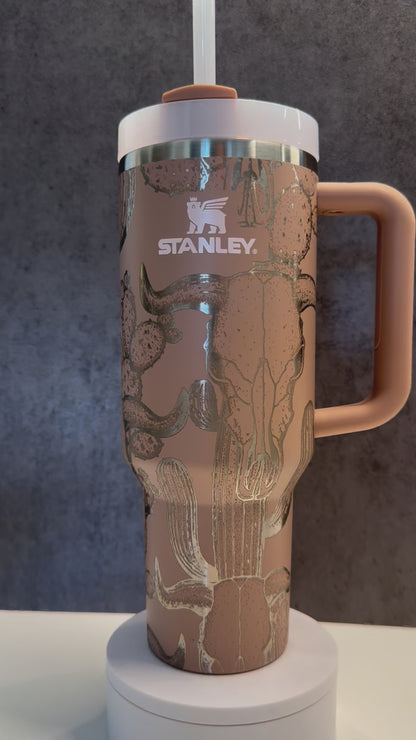 Cactus & Cow Skull on Almond Rose 40oz Stanley