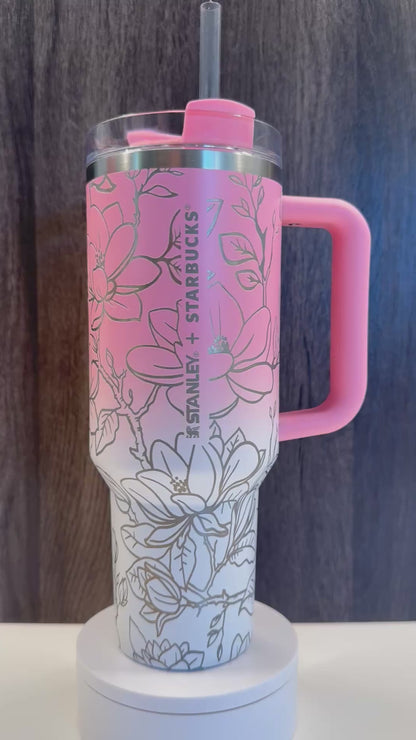 Magnolias on Limited Edition Pink Ombré Sbux 40oz Stanley
