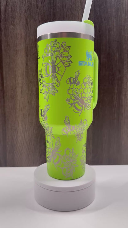 Floral Bees on Bright Lime 40oz Stanley