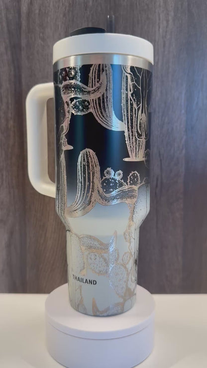 Cow Skull & Cacti on Limited Edition Sbux Black Ombré 40oz Stanley