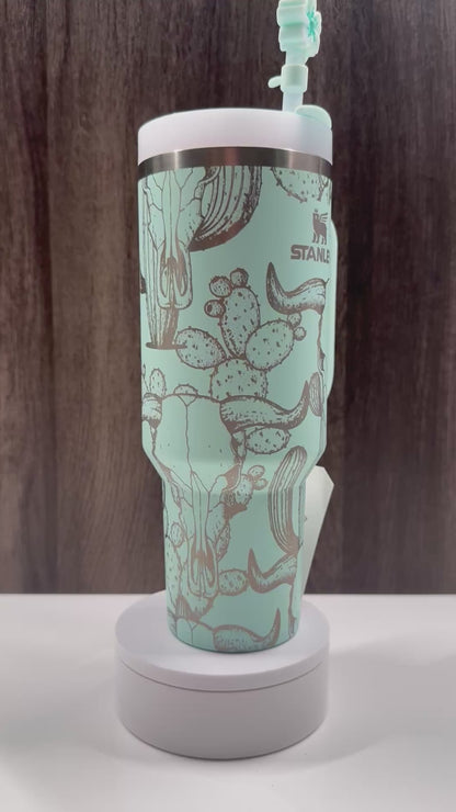 Cow Skull & Cacti on Mint 40oz Stanley