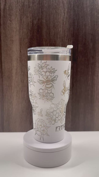 Floral Bees on White 30oz RTIC Ceramic