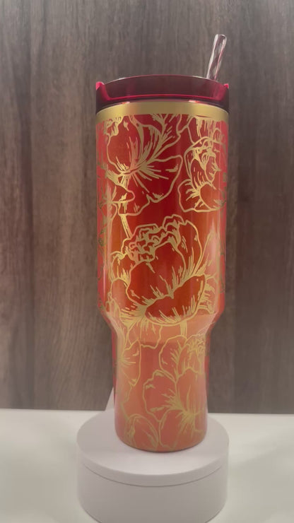 Peonies on Scarlet Tinsel 40oz Stanley