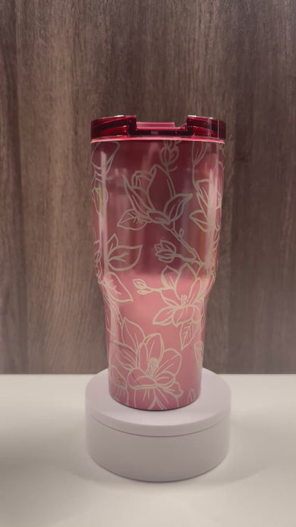 Magnolias on Vintage Rose Metallic 30oz RTIC Ceramic