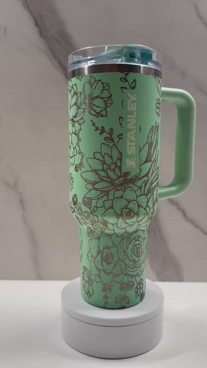 Succulents on Pistacio 40oz Stanley Protour