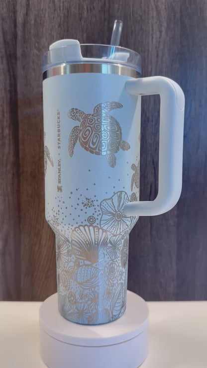 Seashells & Turtles on Light Blue Sbux Limited Edition 40oz Stanley