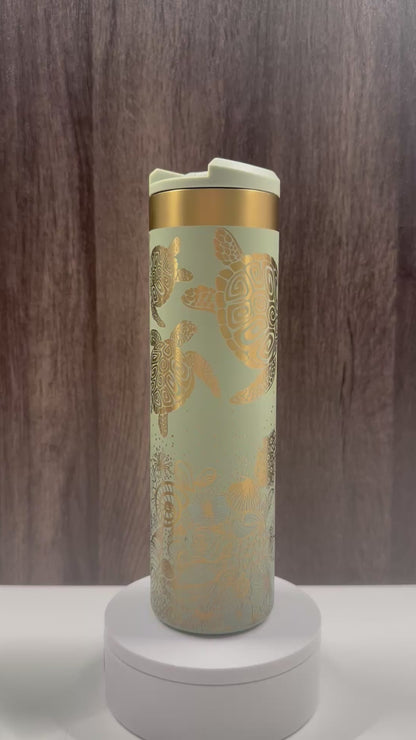 Sea Turtles & Shells on Sage 20oz Stanley Transit Bottle