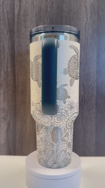 Turtles & Seashells on Cream & Teal 40oz Stanley Protour