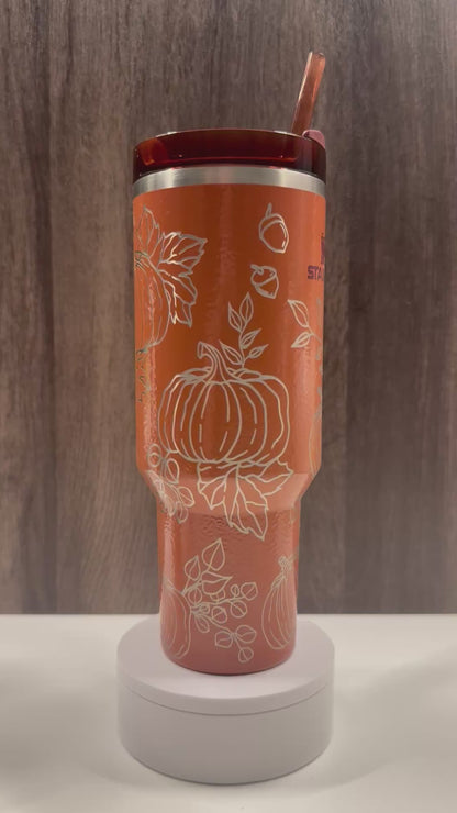 Fall Pumpkins on Orange Hammertone 40oz Stanley