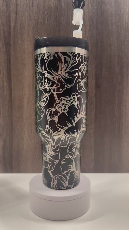 Peonies on Black Glow 40oz Stanley