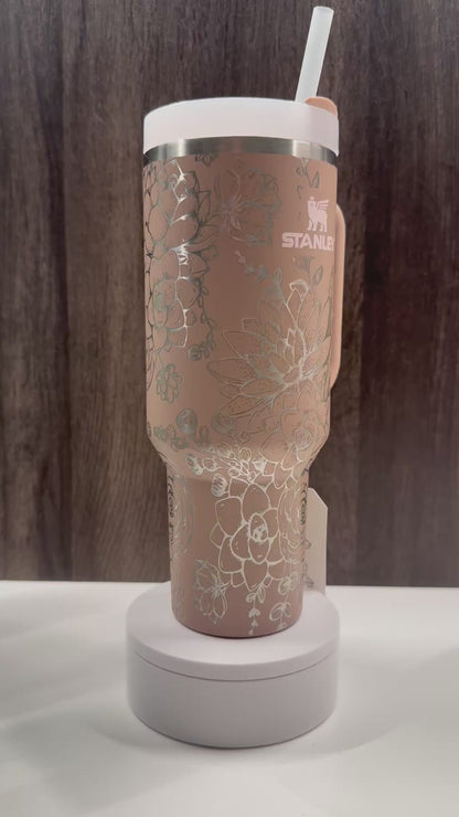 Succulents on Almond Rose 40oz Stanley