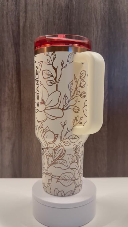 Magnolias on Cream Rose Gold 40oz Stanley Protour